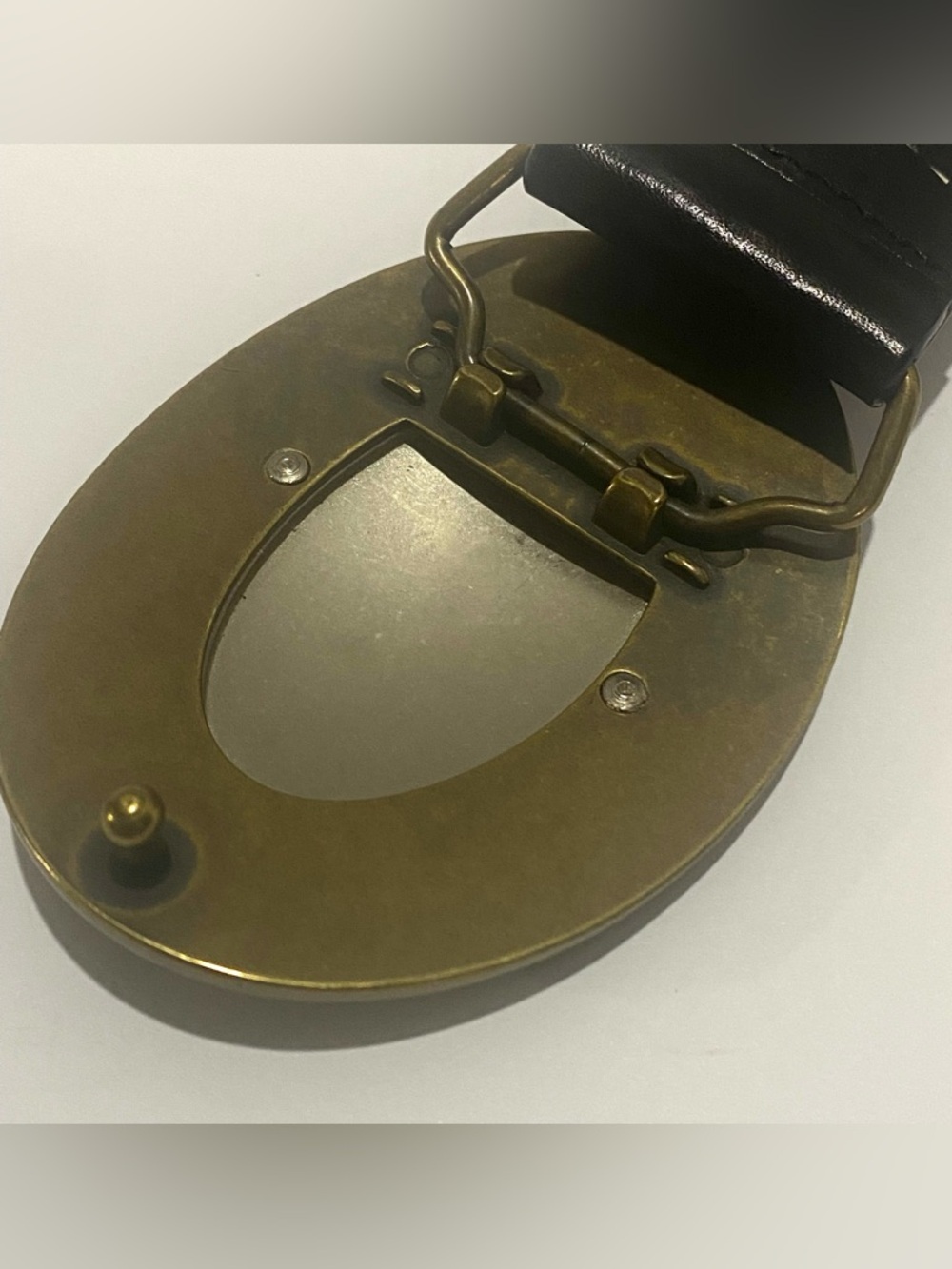 Fossil Womens Black Genuine Leather Belt Small Brass & Hammered Silver Buckle - Picture 8 of 9